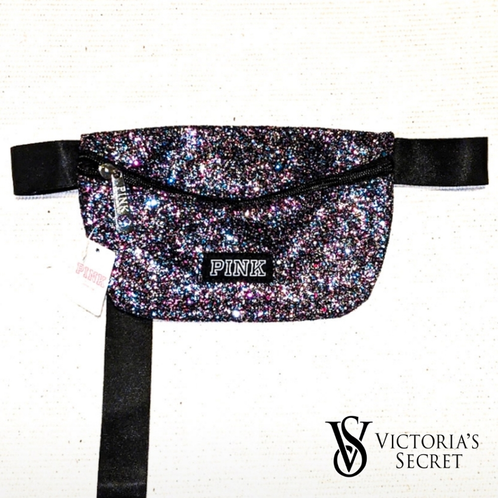 LAST One! โณVS PINK Fanny Pack in Multicolored Black Glitter - Picture 1 of 2